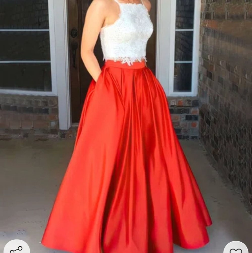 2 pc Red & White Formal/Prom Dress